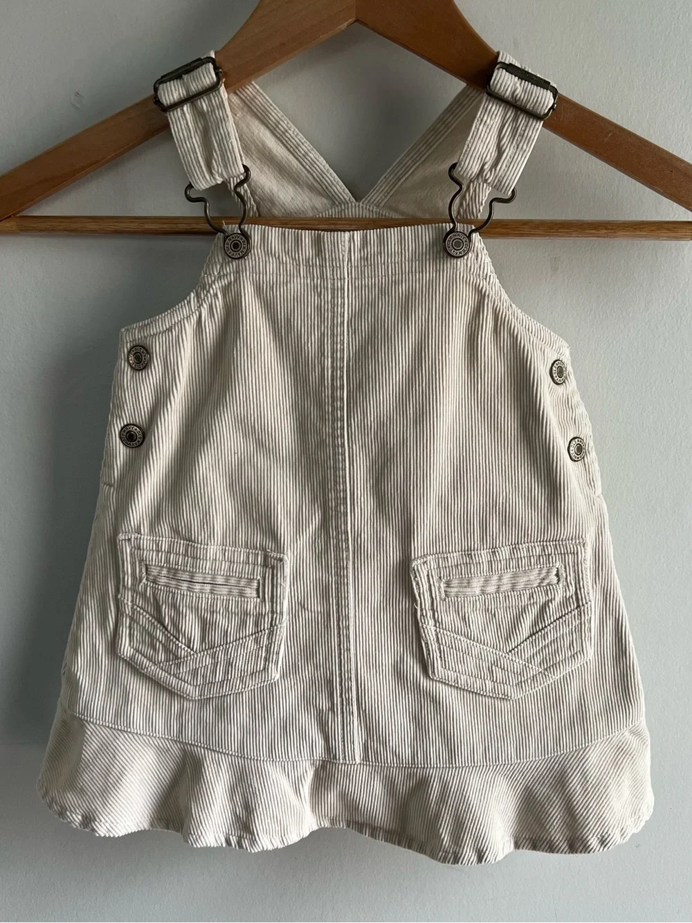 Vintage Old Navy Baby 12-18 Months Corduroy Overall Dress Jumper Cream Pockets
